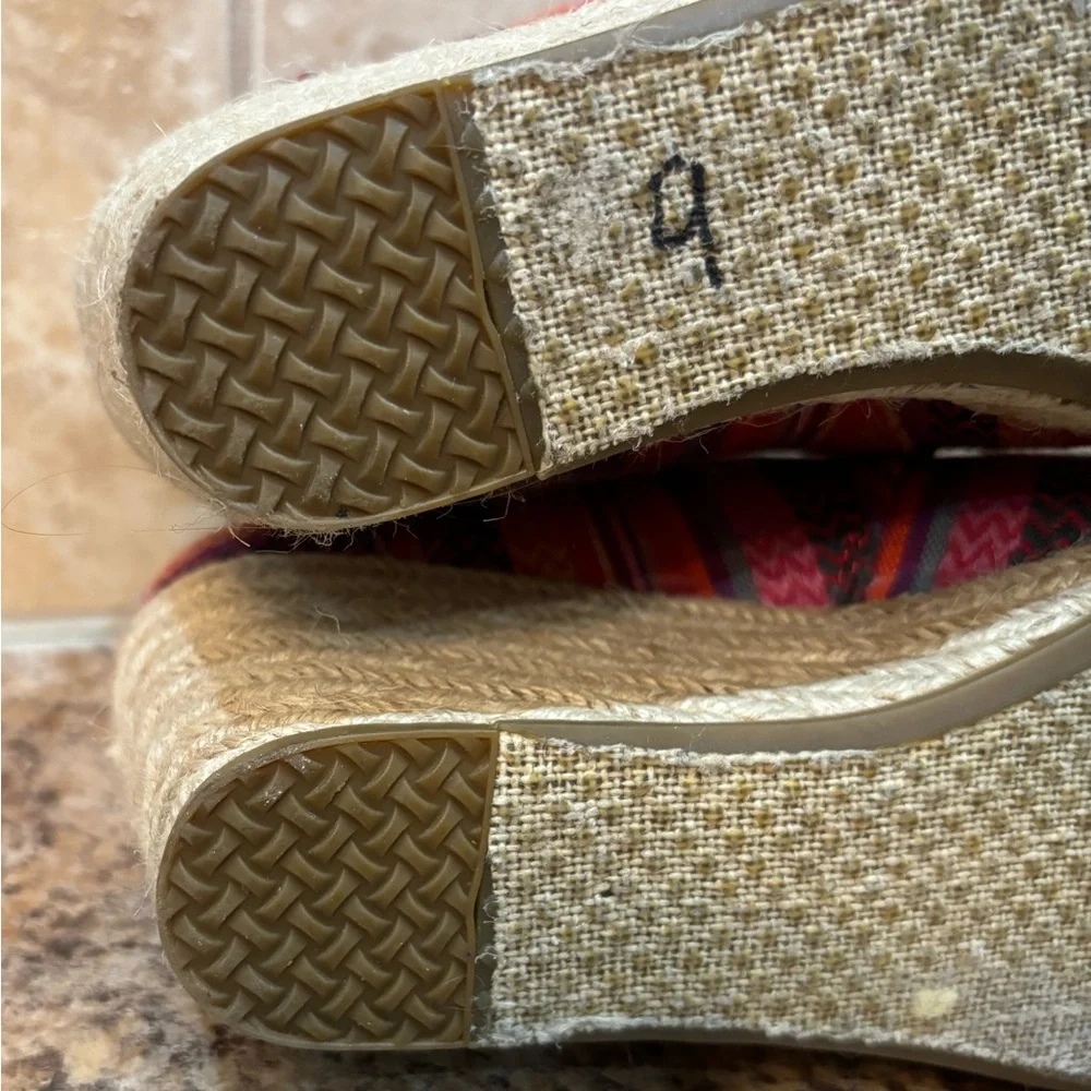 Toms Mexican Serape Blanket Hemp Linen Espadrille Wedge Ankle Booties Si…